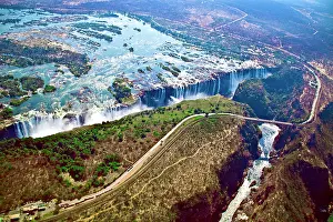 Geographical: Aerial view of Victoria Falls, Waterfall
