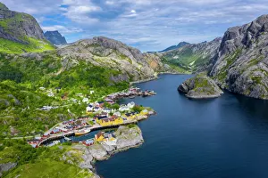 Cabins: Aerial view, view of harbour and rorbuer cabins