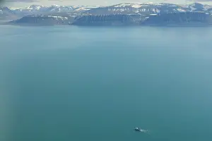 Isfjorden: aerial view view over Isfjorden Svalbard with a ship