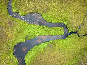 Loch: Aerial view, top down view of a river course at t