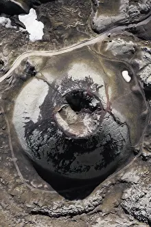 Pipe: Aerial view, volcanic crater from above, near FriEland