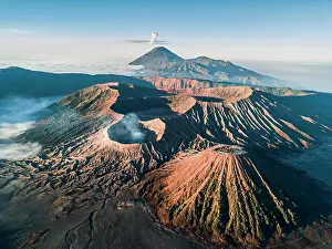 Java: Aerial view, volcanic landscape with several volcanic