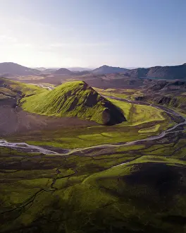 Fjallabak: Aerial view, volcanic mountains, Fjallabak Nature