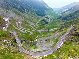 Romania: Aerial view, waterfall, Bleal, Balea, mountain