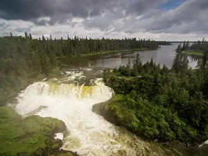 Lightness: Aerial view of waterfall on the Grass River in boreal