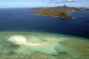 Comoros: Aerial view of white sand beach, Mayotte, Comoros Islands
