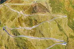 Infrastructure: Aerial view, winding pass road Furka Pass, Canton