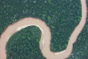 Lowlands: Aerial of winding river and rain forest