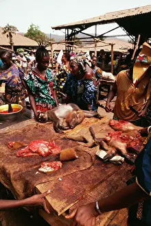 Hogs: Africa - Bush meat stall local market, Sooty Mangebey