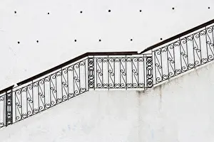 Metal: Africa, Morocco, Chefchaouen. View of metal staircase