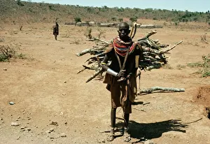 Devon Wildlife Trust: Africa - Samburu woman, with wood on back & tribal