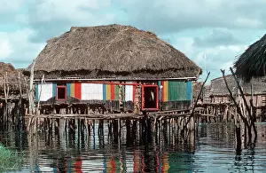 Stilts: African bamboo hut built on stilts in fishing village