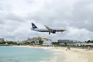 Plane: Airliner landing at Saint Martin airport, West Indies
