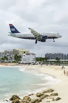 Plane: Airliner landing at Saint Martin airport, West Indies