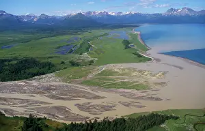 Joining: Alaska - showing river joining sea