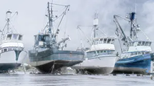 Dock: Alaska, Valdez. Fishing boats on dry dock. Artistic