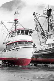 Dock: Alaska, Valdez. Fishing boats on dry dock. Artistic