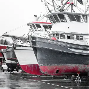 Dock: Alaska, Valdez. Fishing boats on dry dock. Artistic