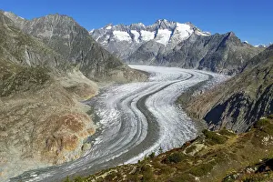 Climate: Aletsch glacier, glacier tongue, panorama, climate change