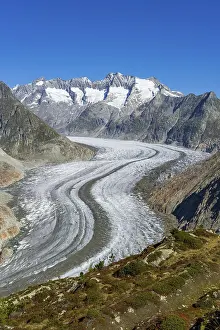 Climate: Aletsch glacier, glacier tongue, panorama, climate change