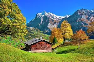 Bern: Alpine hut above Grindelwald, Mt Wetterhorn at the