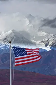 Mckinley: American Flag and Mt. McKinely, Denali National