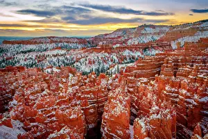 Amphitheatre: Amphitheatre at sunrise, snow-covered bizarre rocky