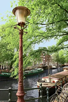 Bicycle: Amsterdam, Holland, Old gas lamp post and