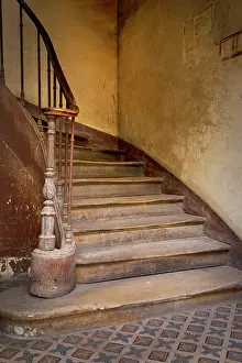 Railing: Ancient staircase in building near Rue de