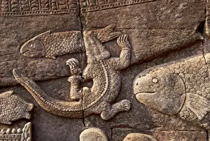 Brian Mcdairmant: Angkor Bayon bas-reliefs Fish and crocodile