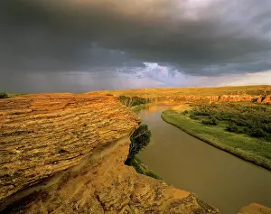 Prairie: Approaching storm on the Milk River at Writing