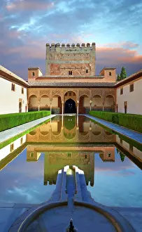 Landmarks: Arabesque Moorish architecture and pond of the Court
