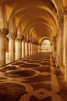 Marco: Arched ceiling and columns at night, Ducal