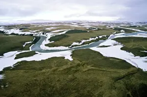 Helicopter: Arctic tundra - aerial view from a helicopter