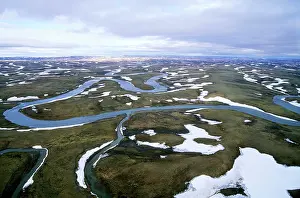 Siberia: Arctic tundra in spring - an aerial view from a helicopter