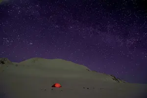 Tent: Aurora borealis on a bivouac at Cap Hoeghon, Kolding