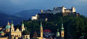 Rooftop: Austria, Salzburg. Sunset view of Hohensalzburg