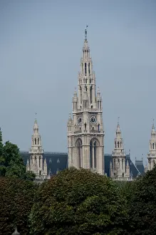 Hall: Austria, Vienna. Gothic City Hall clock