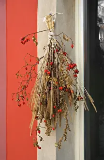 Decoratively: Autumn decoration, autumnal bouquet on a window