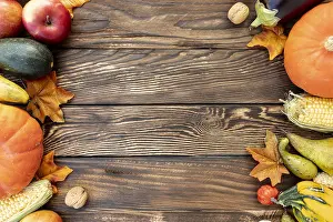 Table: Autumnal frame wooden table with copy space