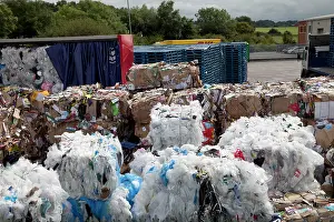 Kindgom: Bales of plastic and cardboard waste for recycling