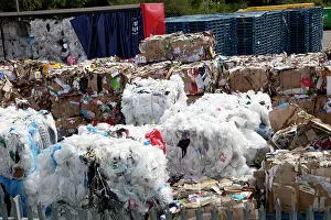 Kindgom: Bales of plastic and cardboard waste for recycling