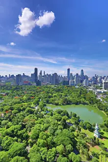Skylines: Bangkok city skyline and Lumphini Park, Bangkok, Thailand