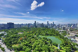 Skylines: Bangkok city skyline and Lumphini Park, Bangkok, Thailand