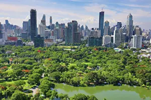 Skylines: Bangkok city skyline and Lumphini Park, Bangkok, Thailand