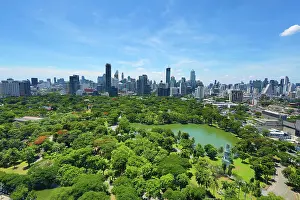 Skylines: Bangkok city skyline and Lumphini Park, Bangkok, Thailand
