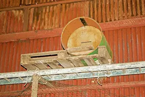 Drum: Barn owl nesting box made from oil drum in barn