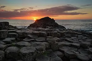 Causeway: Basalt columns by the coast at sunset, Giant's
