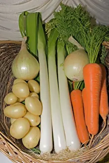 Leek: Basket of prizewinning vegetables at Moreton-in-Marsh