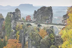 Platform: Bastei Bridge in autumn Saxon Switzerland National